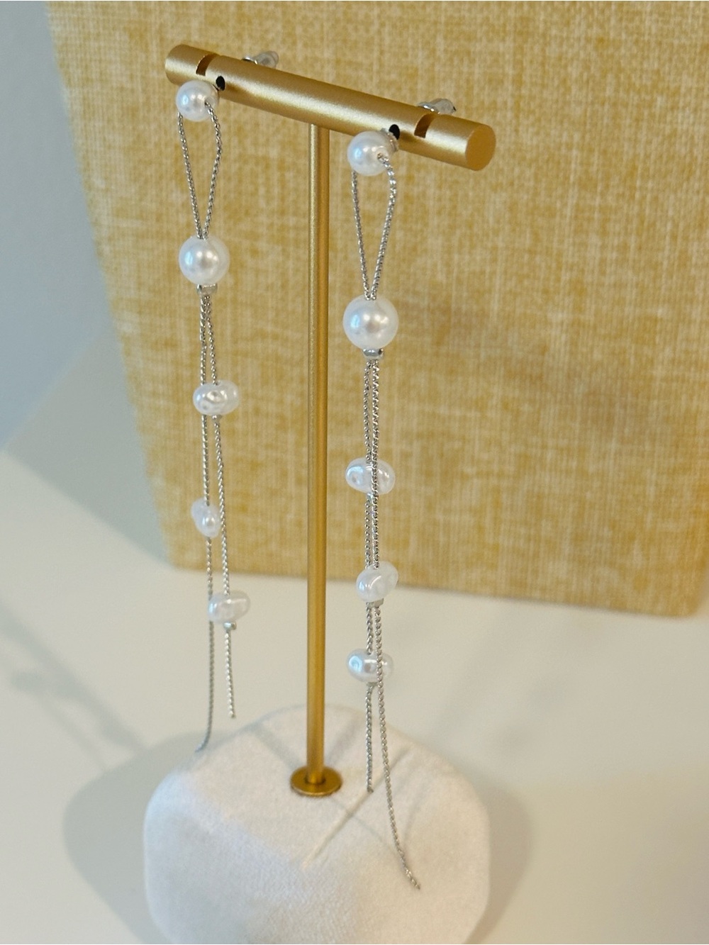 Fashion Jewelry Silver Chain Pearl Drop Earrings - White Pearls